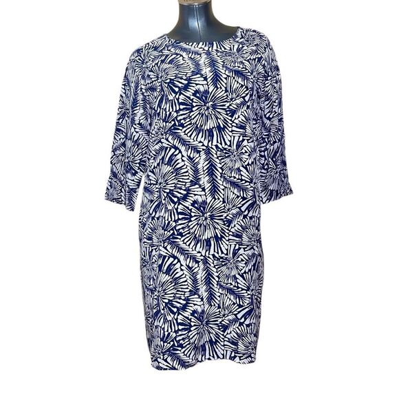 Garnet Hill 100% Silk Blue Burst Pattern Dress Midi Shift Size 4 Women’s - Picture 1 of 5
